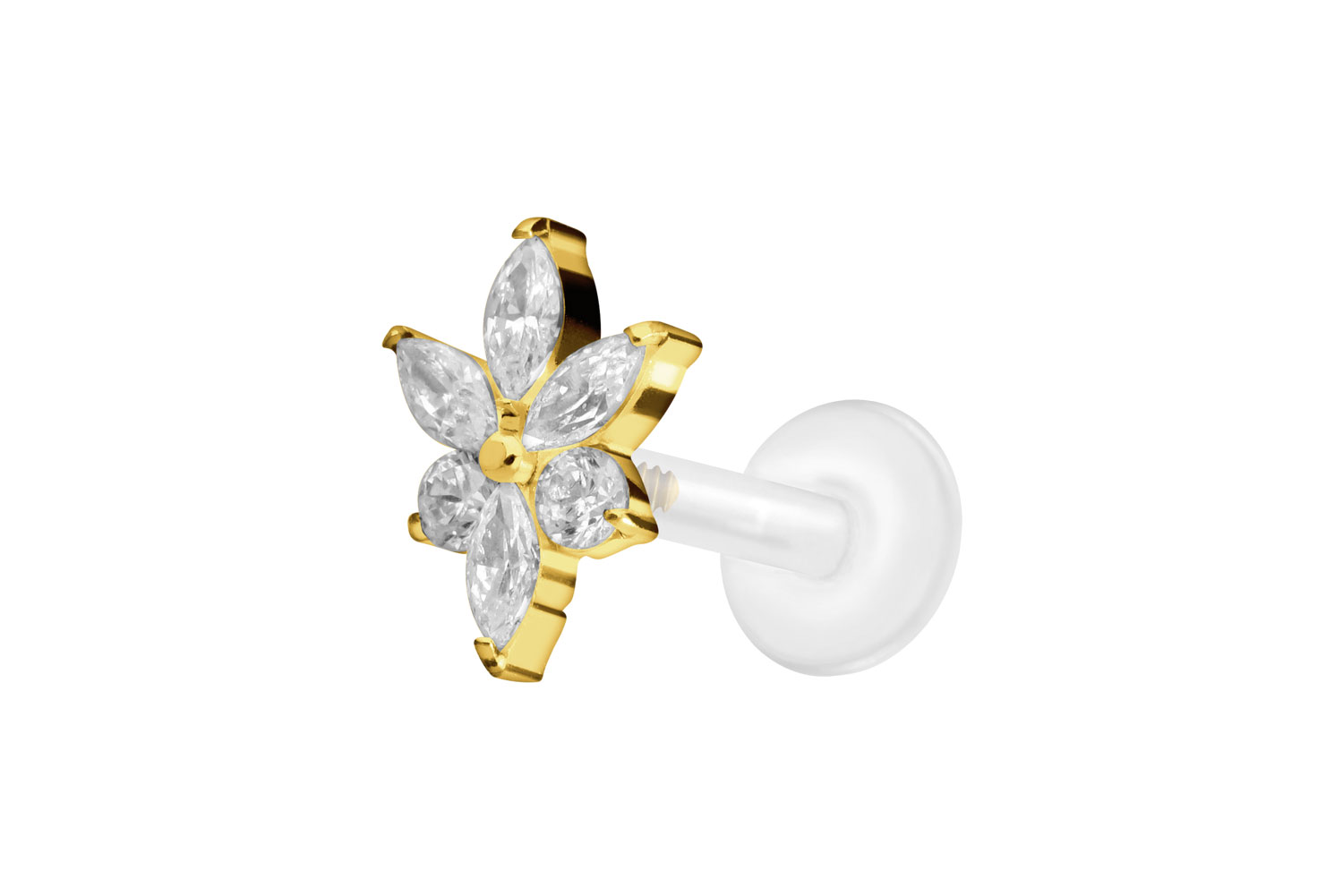 PTFE Labret Piercing mit Innengewinde + Titan-Aufsatz KRISTALLBLUME